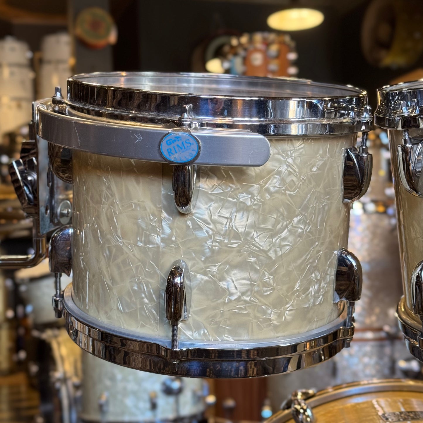 USED 1990's Gretsch USA Square Badge Drum Set in White Marine Pearl - 14x20, 8x10, 8x12, 14x14, 16x16