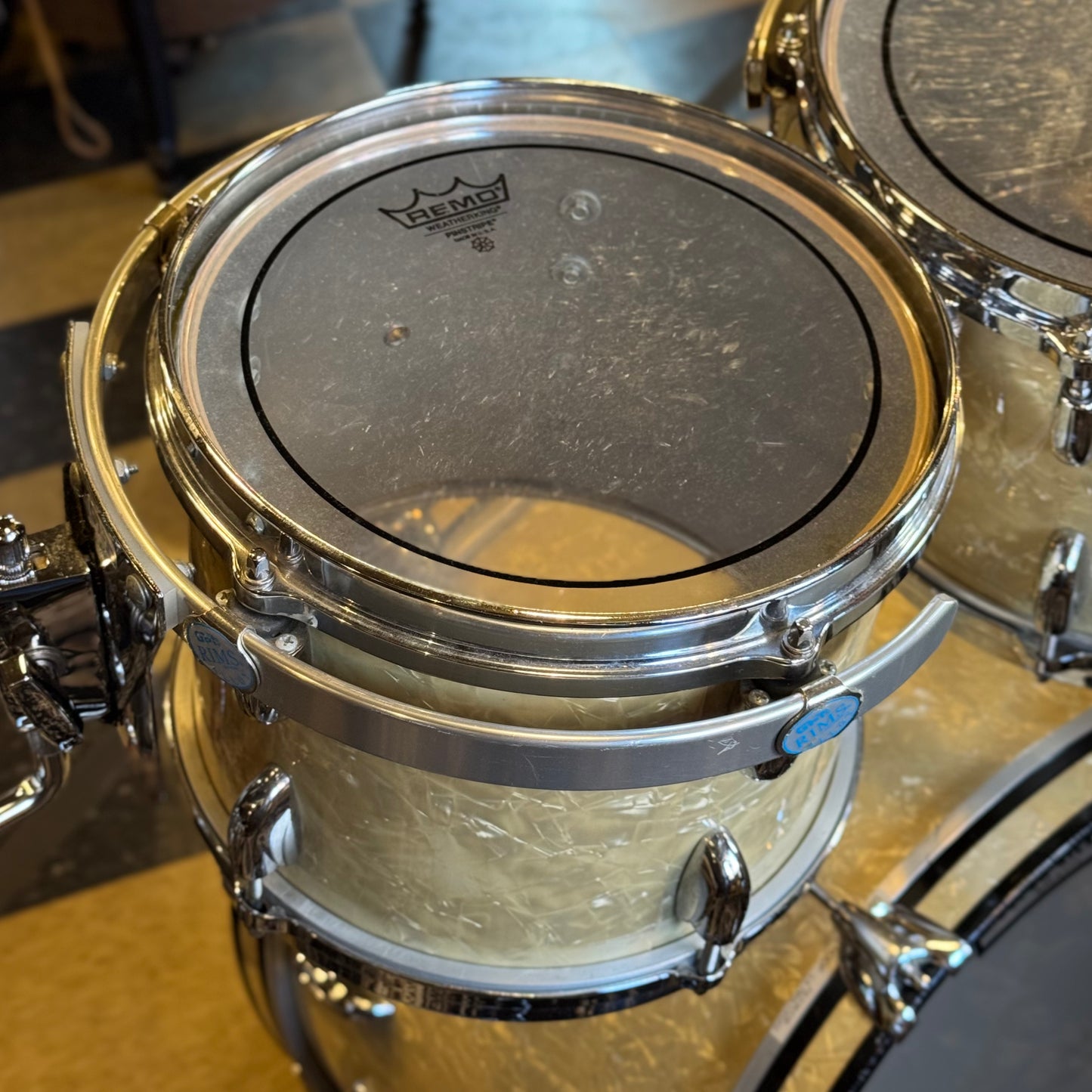 USED 1990's Gretsch USA Square Badge Drum Set in White Marine Pearl - 14x20, 8x10, 8x12, 14x14, 16x16