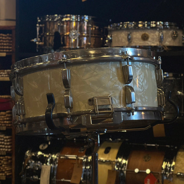 VINTAGE 1950's Leedy & Ludwig Drum Set in White Marine Pearl - 14x24, 9x13, 16x16, w/ 5.5x14 Snare