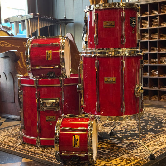 USED 1990's Pearl BLX All Birch Drum Set in Sagoya Red - 16x22, 8x10, 10x12, 11x13, 16x16