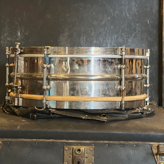 VINTAGE 1920's Ludwig 5x14 Universal Two-Piece Brass Shell Snare Drum w/ Bag
