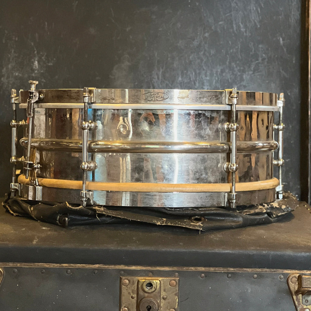 VINTAGE 1920's Ludwig 5x14 Universal Two-Piece Brass Shell Snare Drum ...