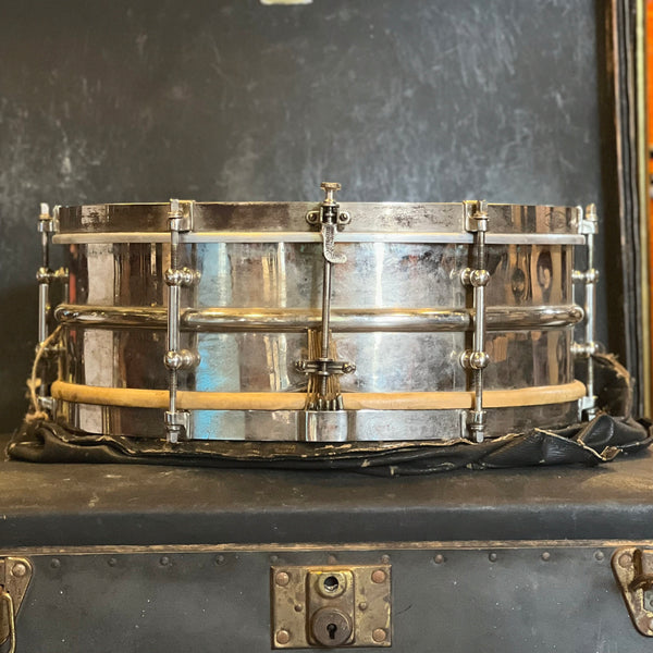 VINTAGE 1920's Ludwig 5x14 Universal Two-Piece Brass Shell Snare Drum w/ Bag