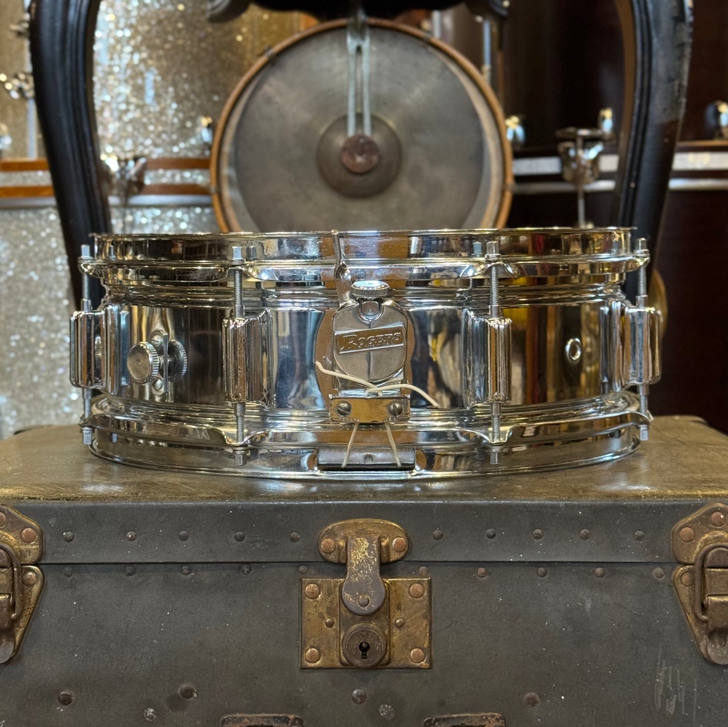 VINTAGE 1960's Rogers 5x14 Cleveland Era Chrome over Brass Powertone Snare Drum