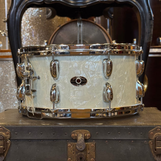 VINTAGE 1960's Slingerland 7x14 Hollywood Ace Swing Model Snare Drum in White Marine Pearl