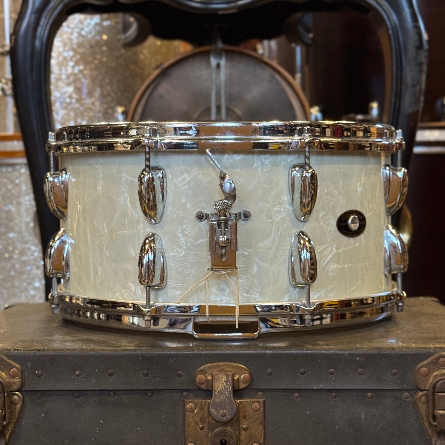 VINTAGE 1960's Slingerland 7x14 Hollywood Ace Swing Model Snare Drum in White Marine Pearl