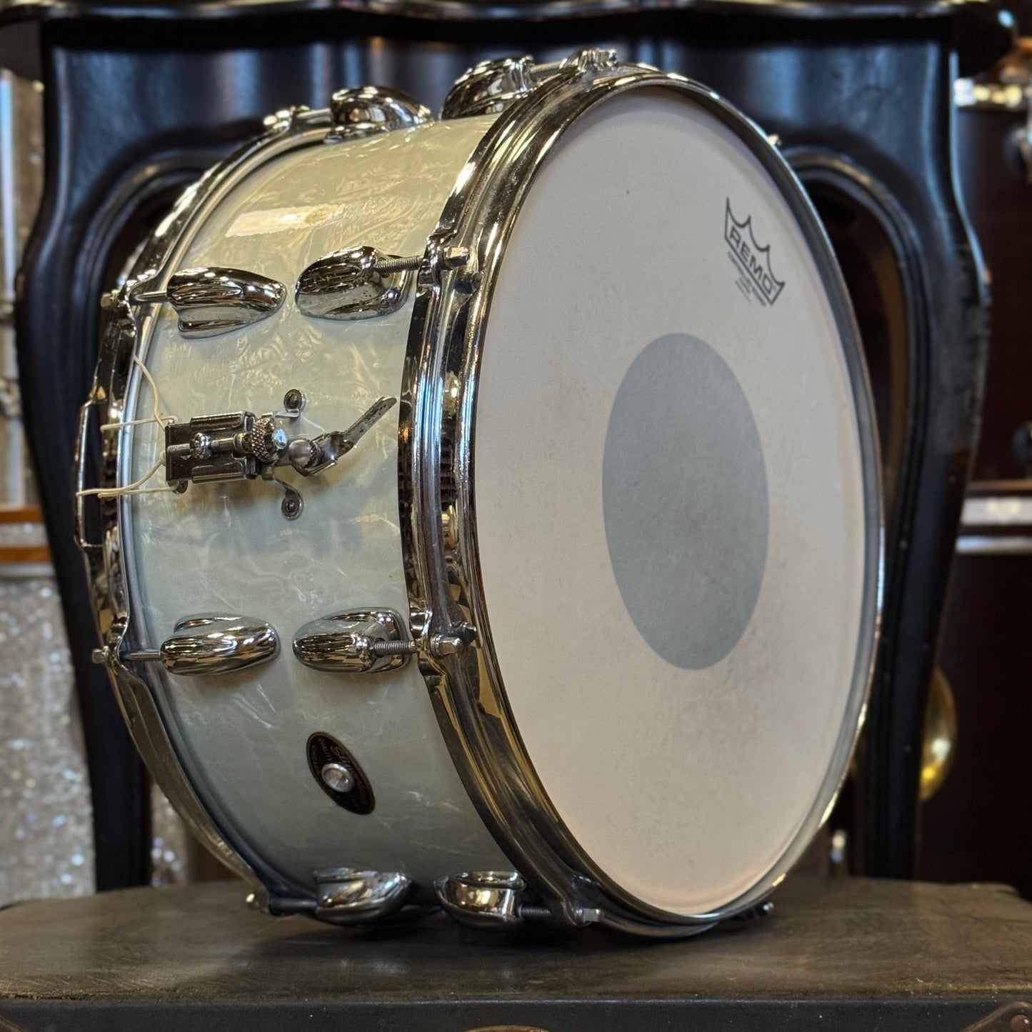 VINTAGE 1960's Slingerland 7x14 Hollywood Ace Swing Model Snare Drum in White Marine Pearl