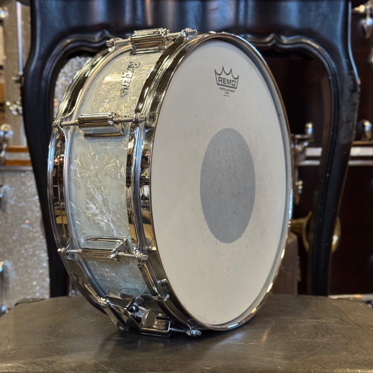 VINTAGE 1960's Rogers 5x14 Cleveland Era Tower Model Snare Drum in White Marine Pearl