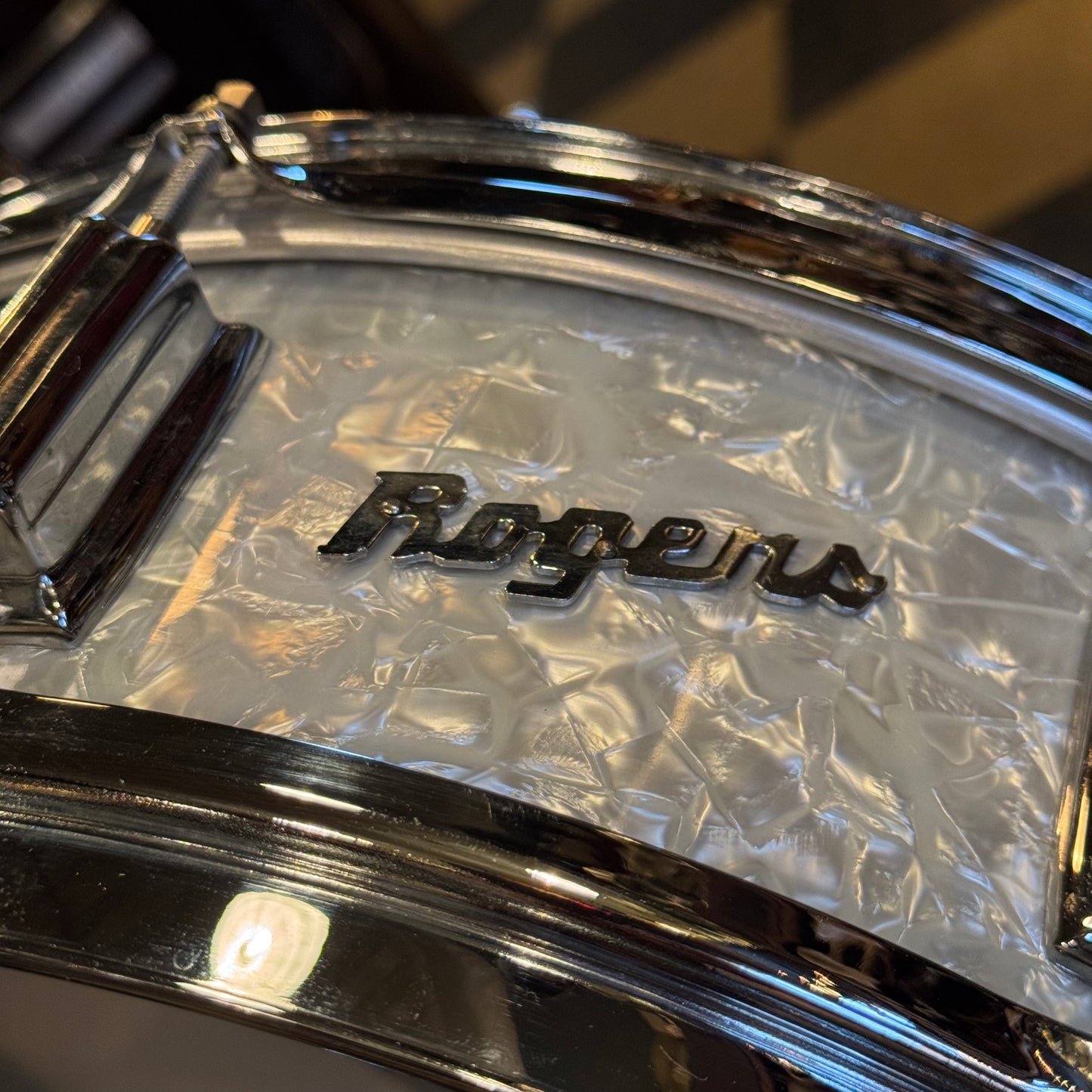 VINTAGE 1960's Rogers 5x14 Cleveland Era Tower Model Snare Drum in White Marine Pearl