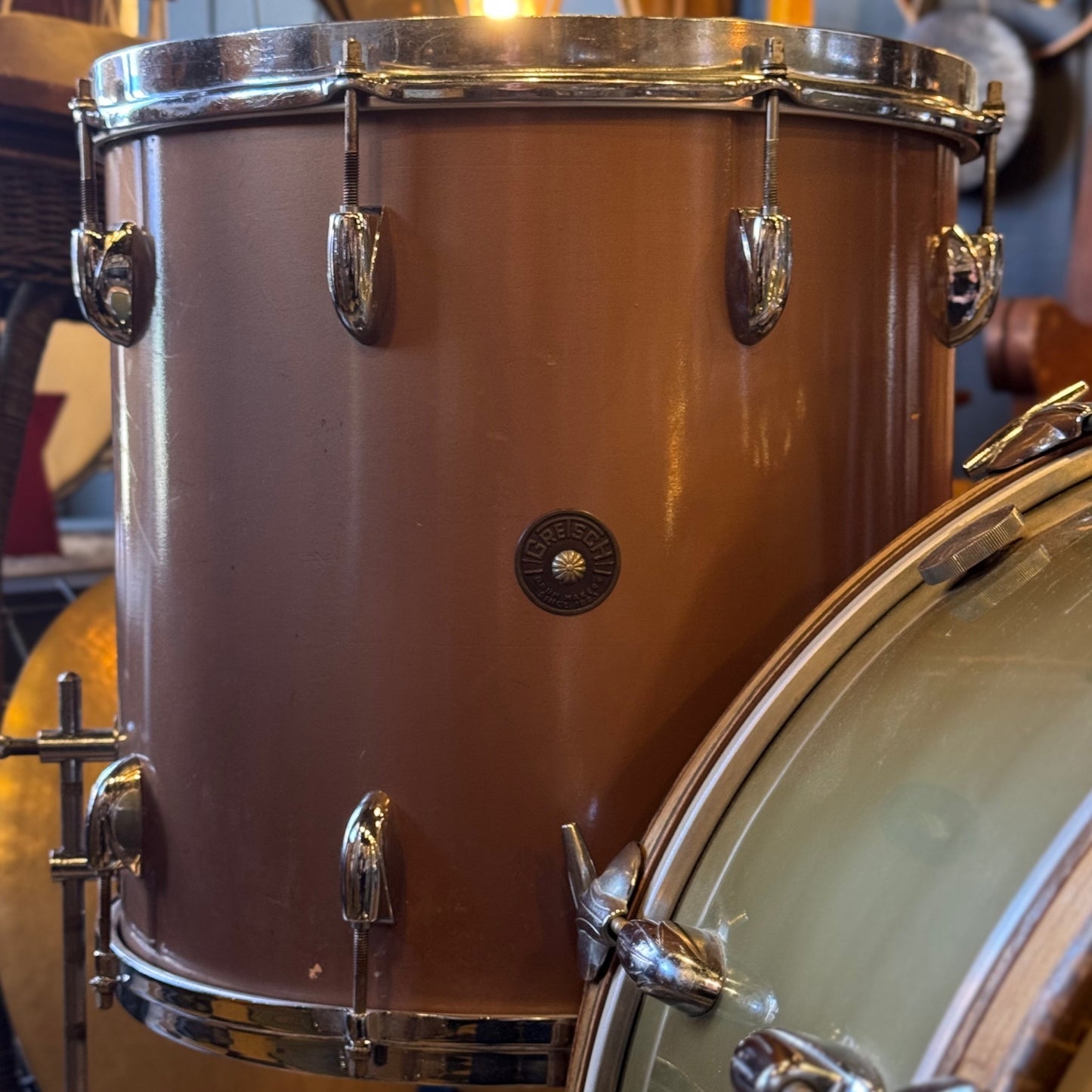 VINTAGE 1956-1959 Gretsch Round Badge 6ply "Name Band" Outfit in Copper Mist - 14x22, 9x13, 14x14