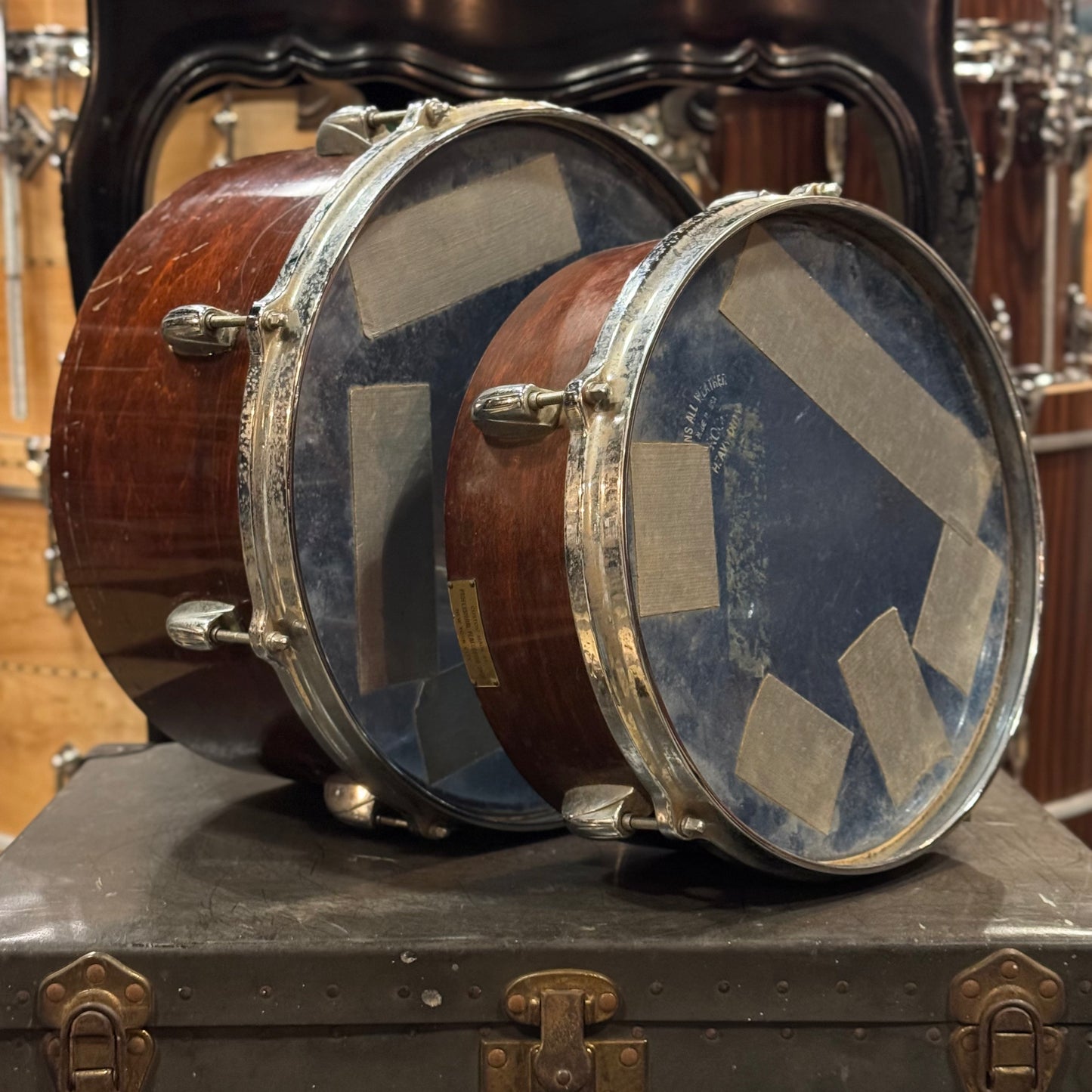 VINTAGE 1970's Professional Drum Shop 12" and 14" Cut Down Toms in Walnut Lacquer