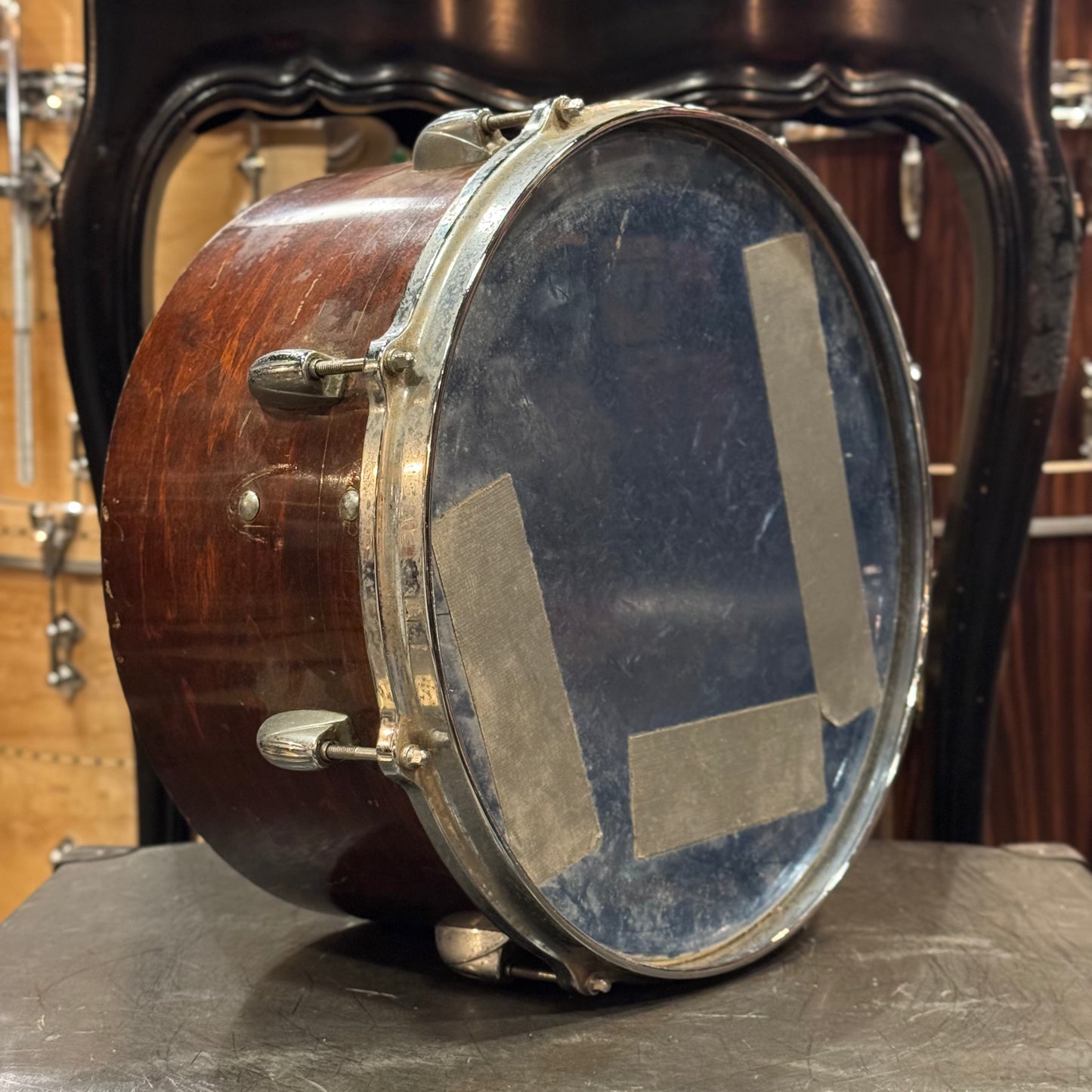 VINTAGE 1970's Professional Drum Shop 12" and 14" Cut Down Toms in Walnut Lacquer