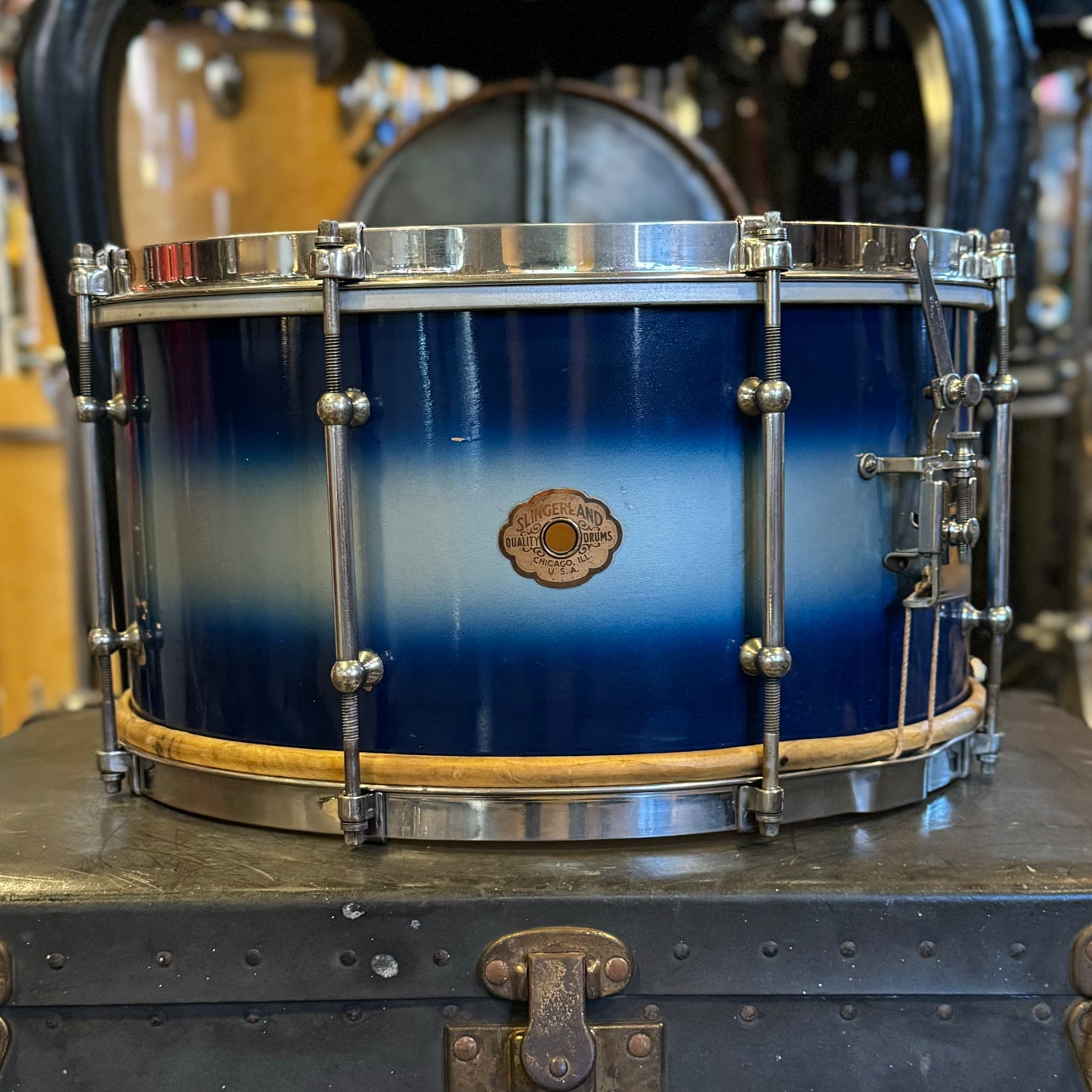 VINTAGE 1930s Cloud Badge 7x14 Radio King Snare Drum in Blue & Silver Duco