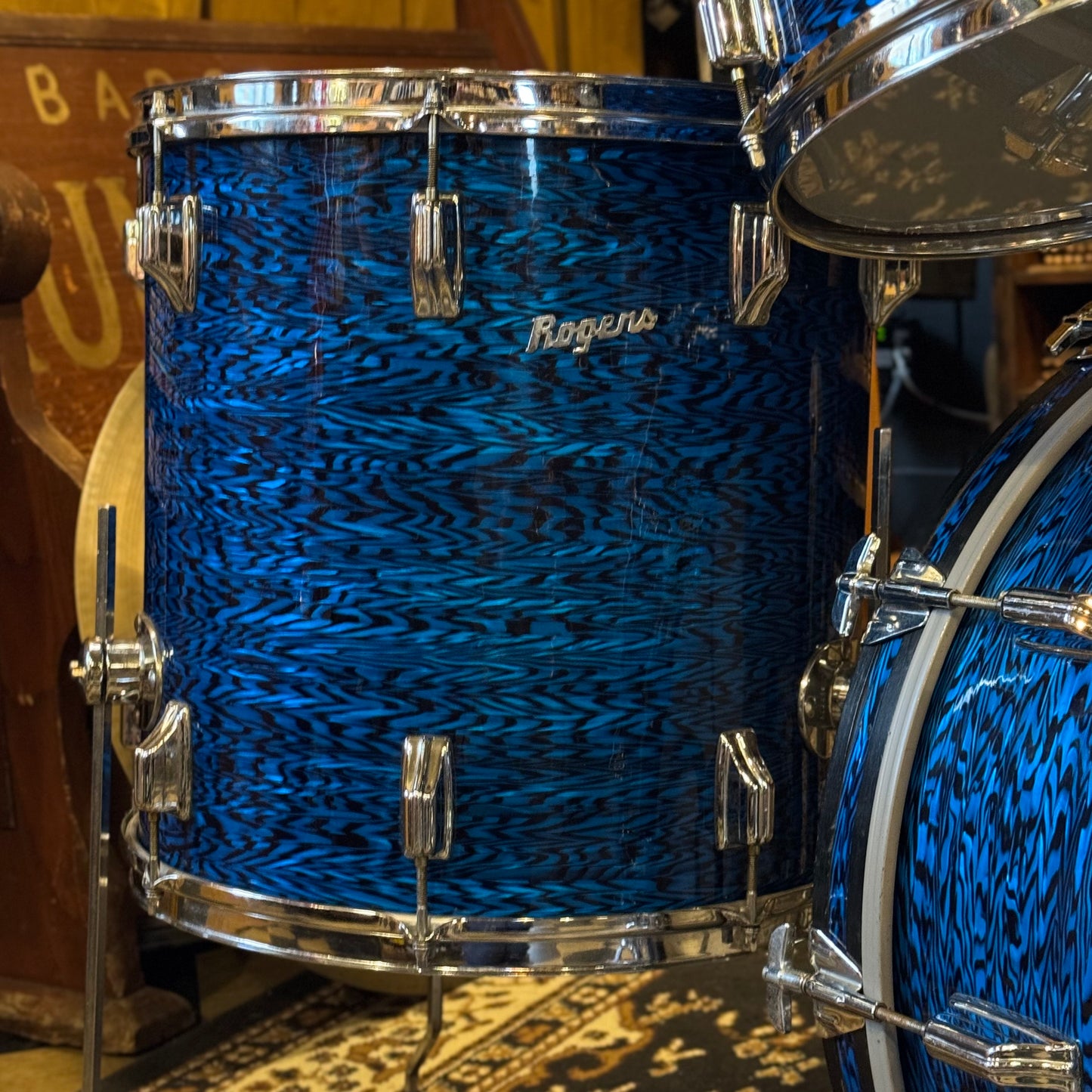 VINTAGE 1970's Rogers Fullerton Era "Powertone" Outfit in Blue Onyx - 14x22, 8x12, 9x13, 16x16