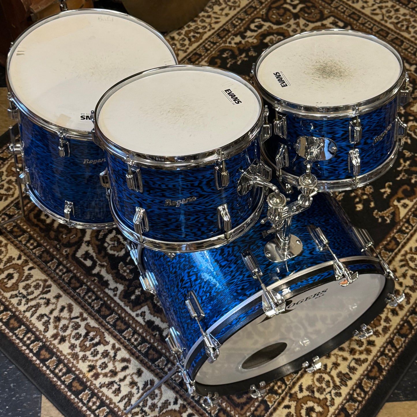 VINTAGE 1970's Rogers Fullerton Era "Powertone" Outfit in Blue Onyx - 14x22, 8x12, 9x13, 16x16