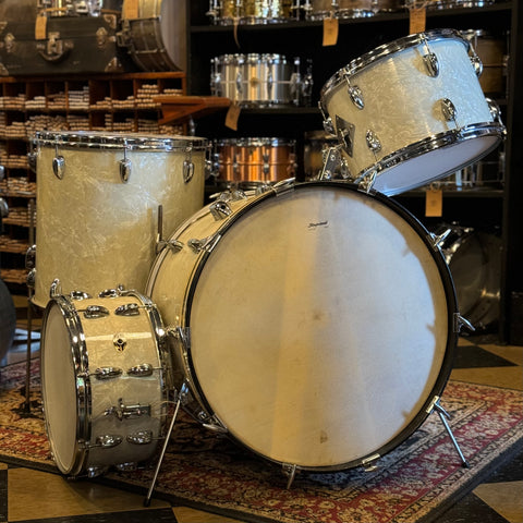 VINTAGE 1958 Slingerland Gene Krupa Outfit in White Marine Pearl - 14x22, 9x13, 16x16 & 7x14