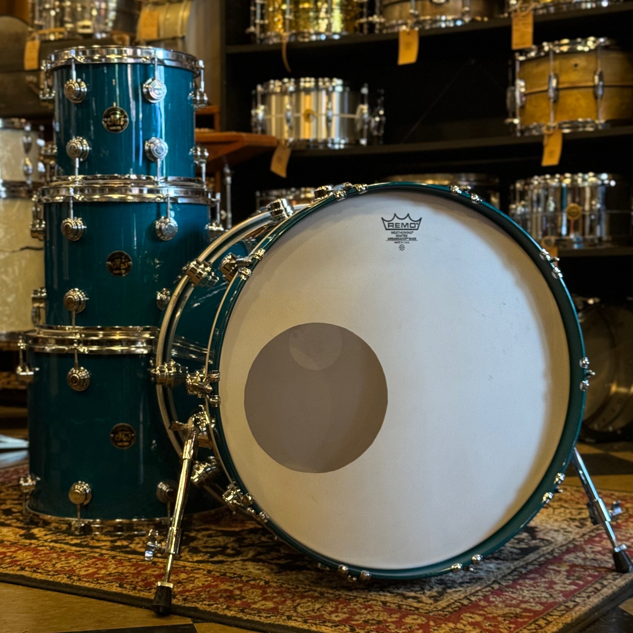 USED 1990's DW Pre-Collectors Series Keller Shell Set in Turquoise Gloss - 16x22, 9x10, 10x12, 13x15