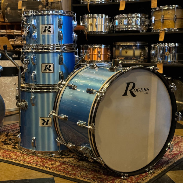 VINTAGE 1970's Rogers Big R Drum Set in Blue Mist - 14x22, 8x12, 9x13, 16x16