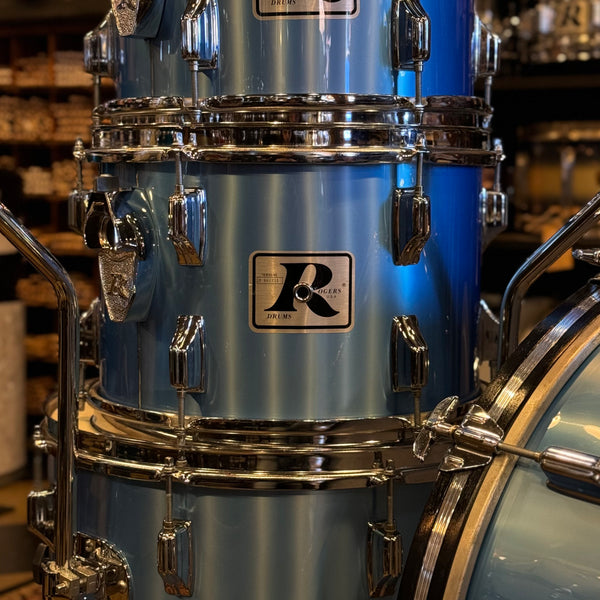 VINTAGE 1970's Rogers Big R Drum Set in Blue Mist - 14x22, 8x12, 9x13, 16x16