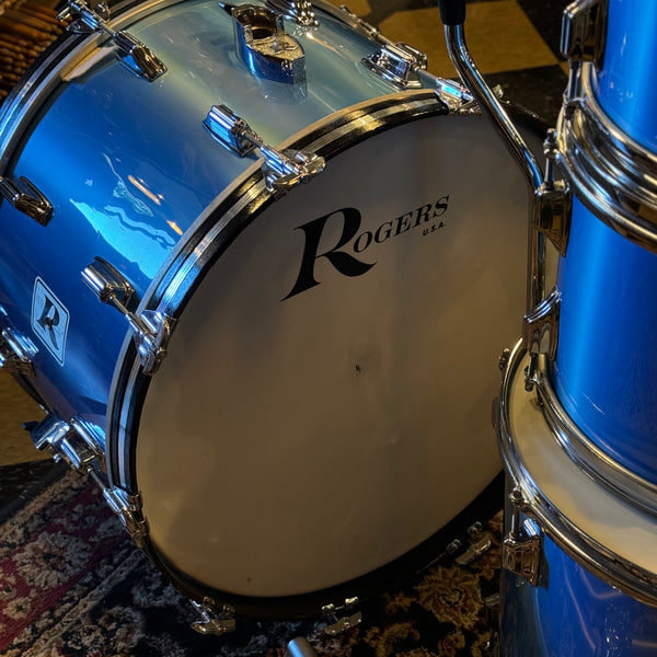 VINTAGE 1970's Rogers Big R Drum Set in Blue Mist - 14x22, 8x12, 9x13, 16x16