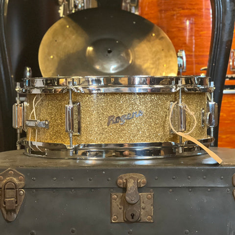 VINTAGE 1960's Rogers 5x14 Luxor Snare Drum in Gold Sparkle