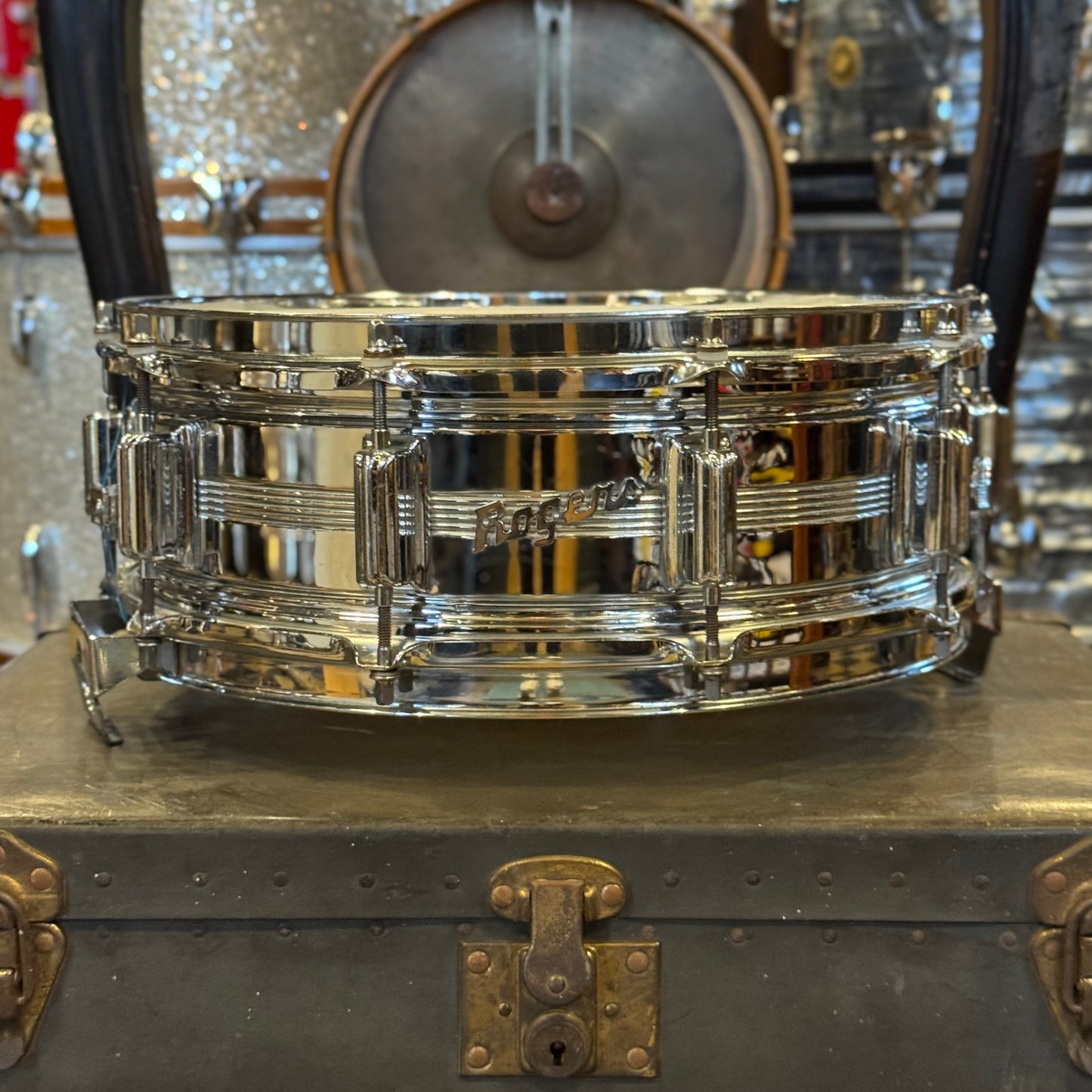 VINTAGE 1960's Rogers 5x14 Dynasonic Chrome over Brass Snare Drum