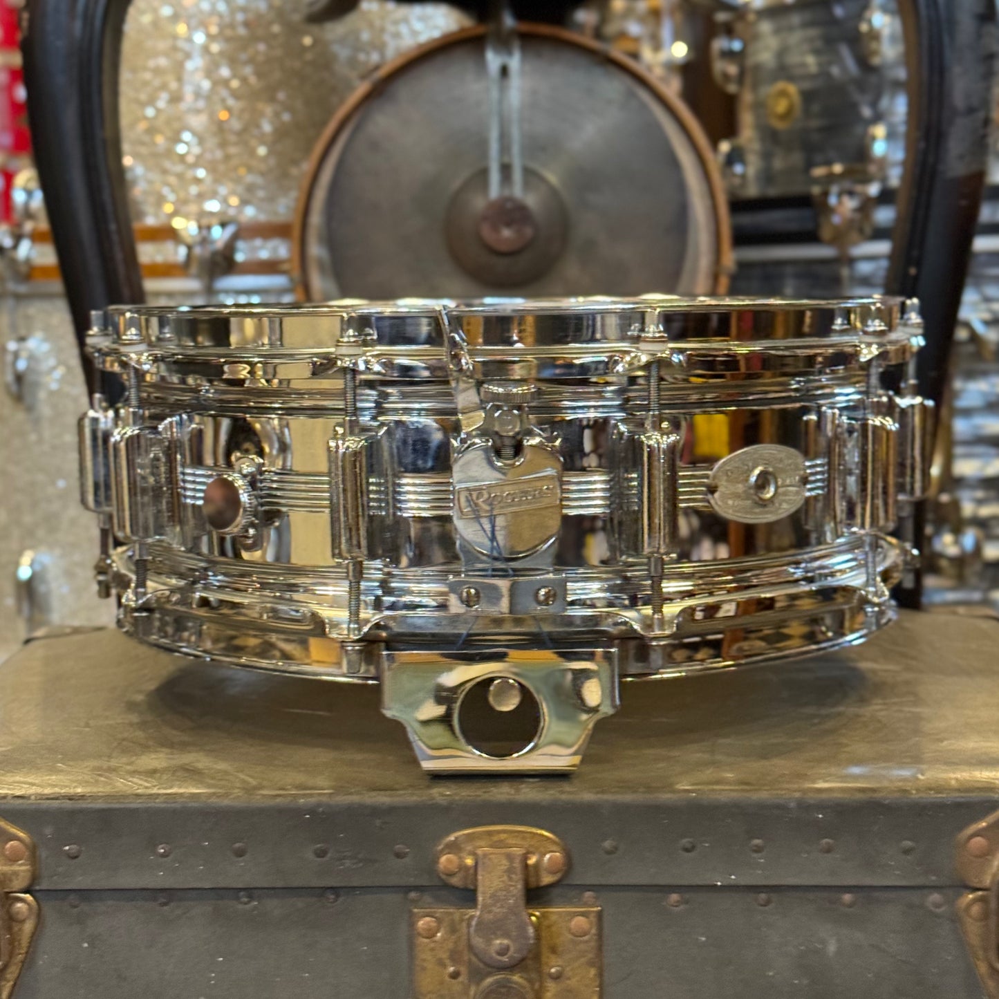 VINTAGE 1960's Rogers 5x14 Dynasonic Chrome over Brass Snare Drum