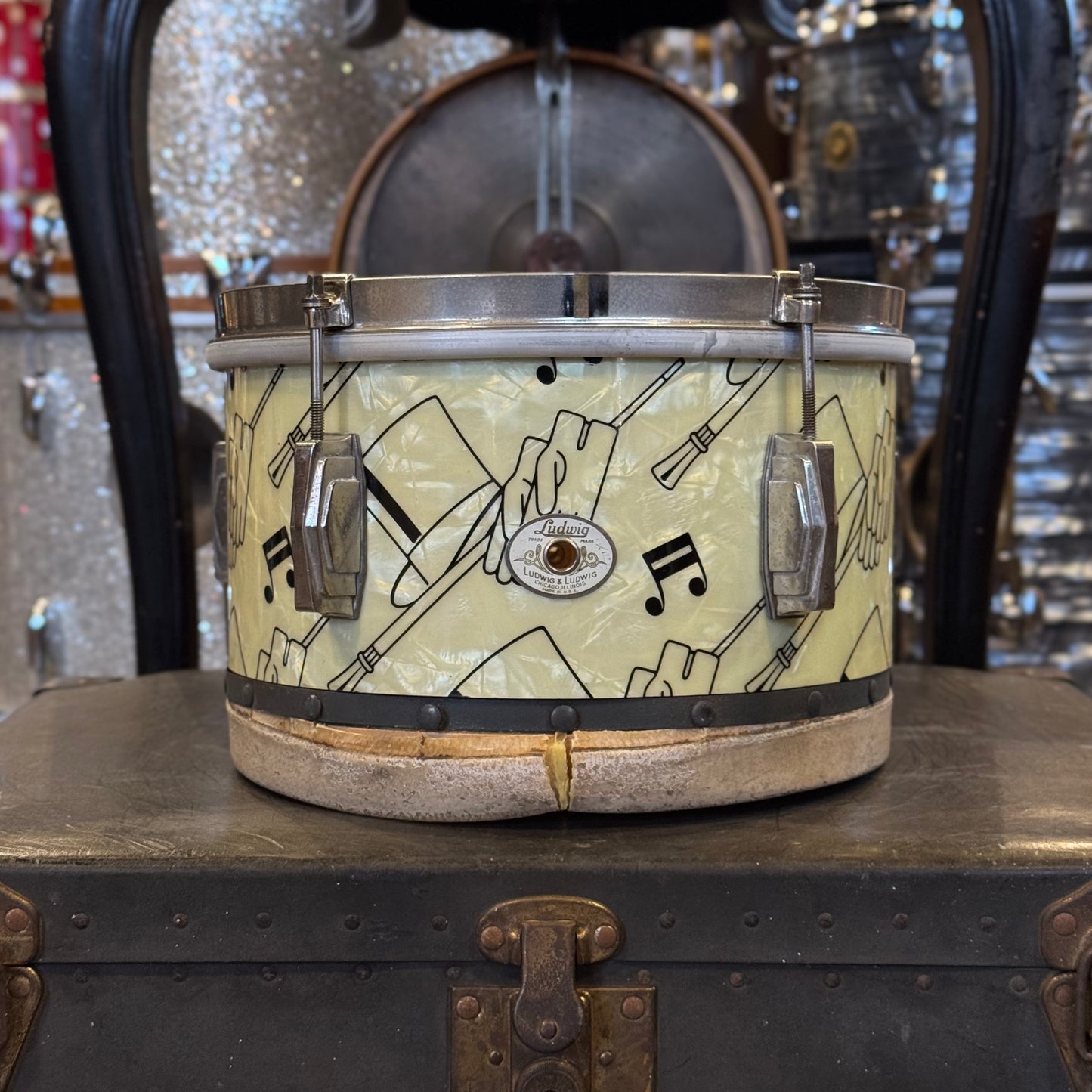 VINTAGE 1940's Ludwig & Ludwig 7x11 Tacked Tom in Top Hat and Cane