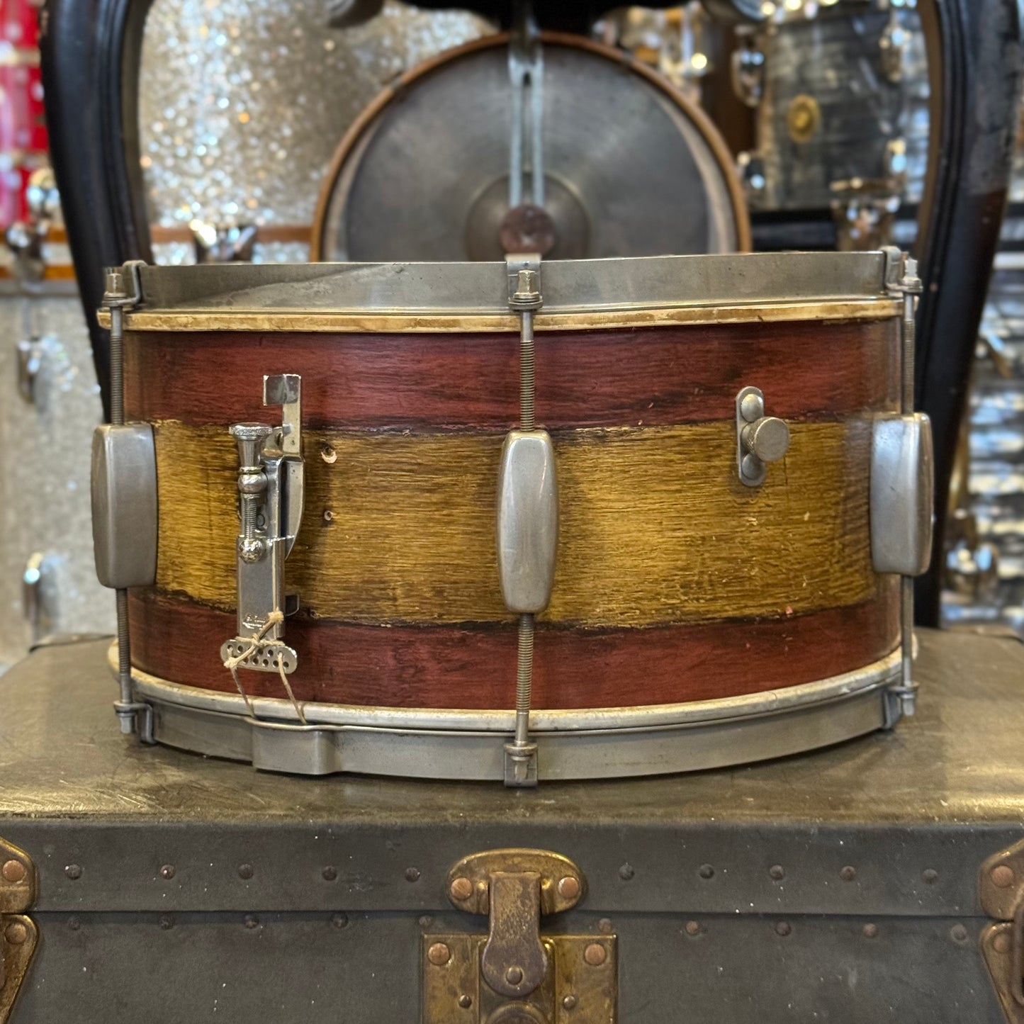 VINTAGE 1940's Joseph Rogers & Sons 6.5x14 Six Lug Snare Drum in Two Tone Mahogany