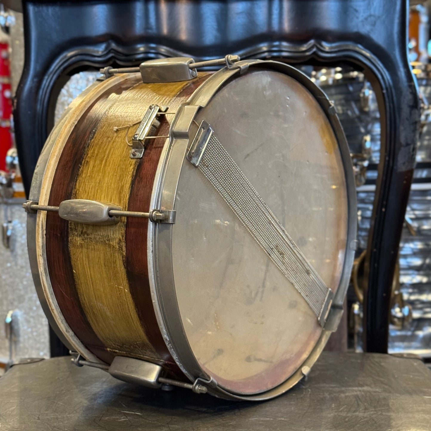 VINTAGE 1940's Joseph Rogers & Sons 6.5x14 Six Lug Snare Drum in Two Tone Mahogany