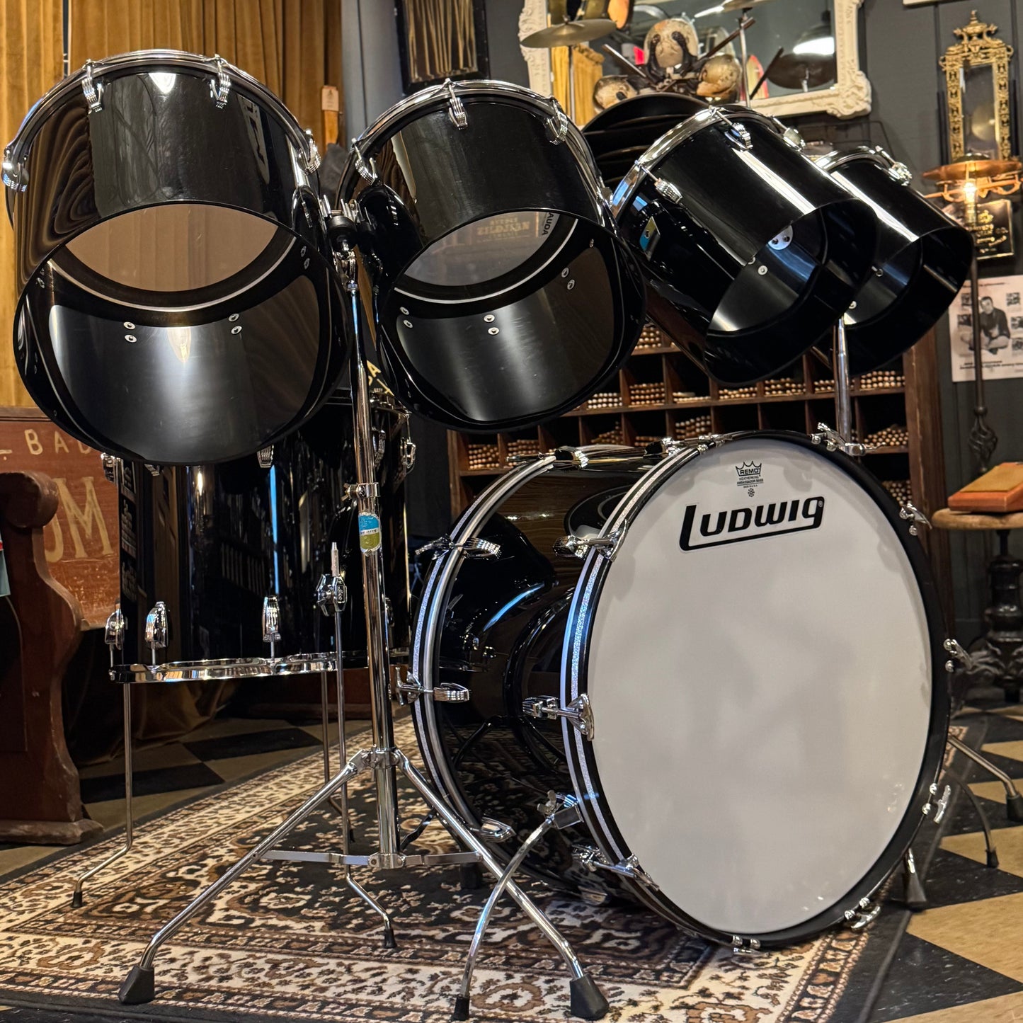 VINTAGE 1978-1979 Ludwig Vistalite Overdrive Outfit in Black Acrylic - 14x26, 9x13, 10x14, 12x15, 14x16, 16x18