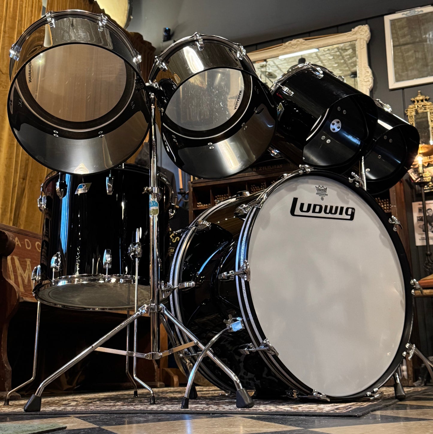 VINTAGE 1978-1979 Ludwig Vistalite Overdrive Outfit in Black Acrylic - 14x26, 9x13, 10x14, 12x15, 14x16, 16x18