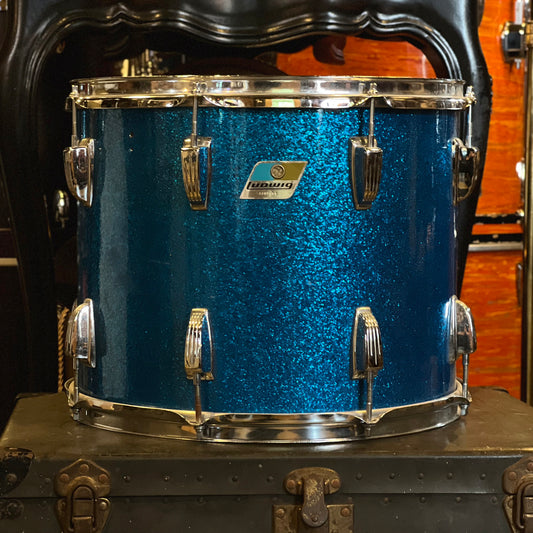 VINTAGE 1970's Ludwig Blue & Olive Badge 11x15 Blue Sparkle Tom