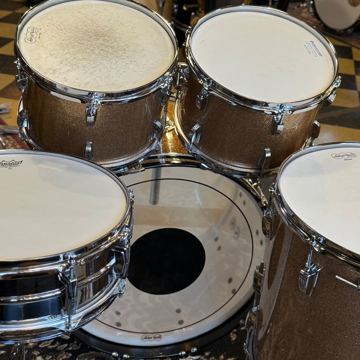 VINTAGE 1966 Ludwig Hollywood Outfit in Champagne Sparkle w/ Lm400 Snare Drum - 14x22, 8x12, 8x12, 16x16, 5x14
