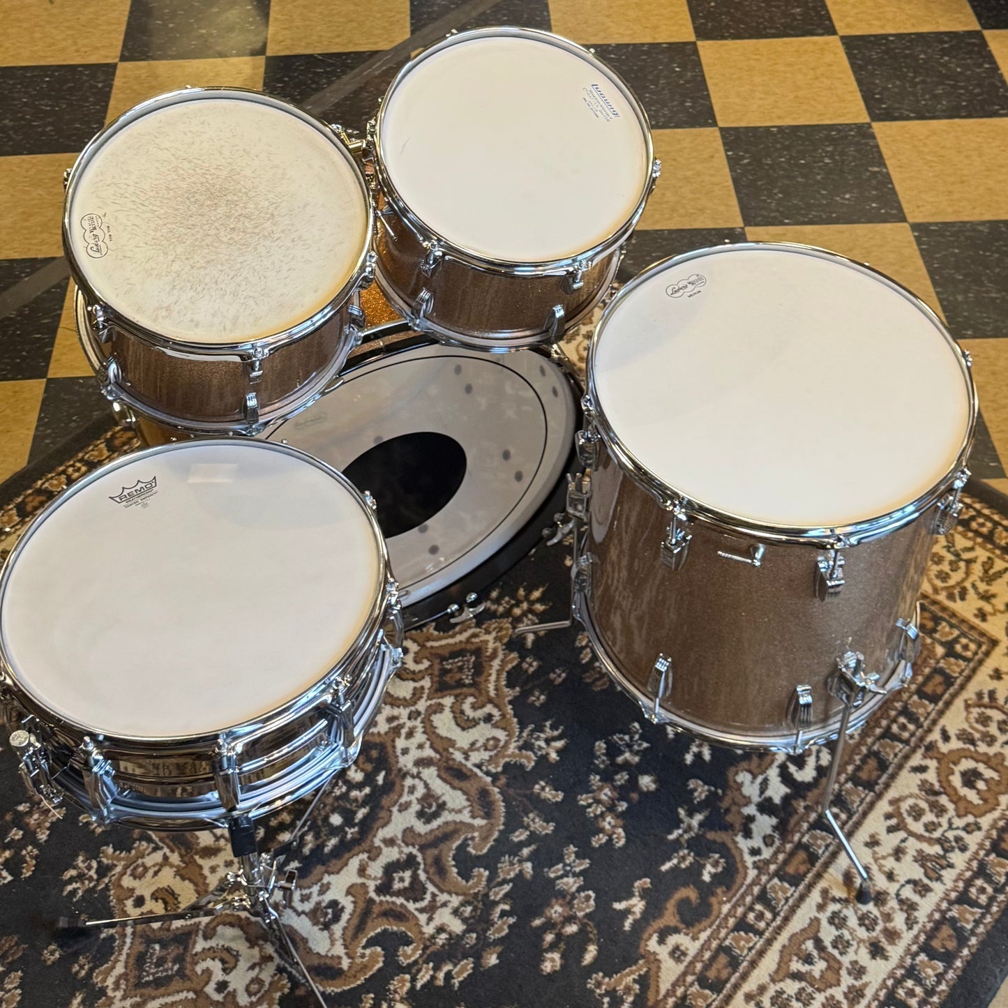 VINTAGE 1966 Ludwig Hollywood Outfit in Champagne Sparkle w/ Lm400 Snare Drum - 14x22, 8x12, 8x12, 16x16, 5x14