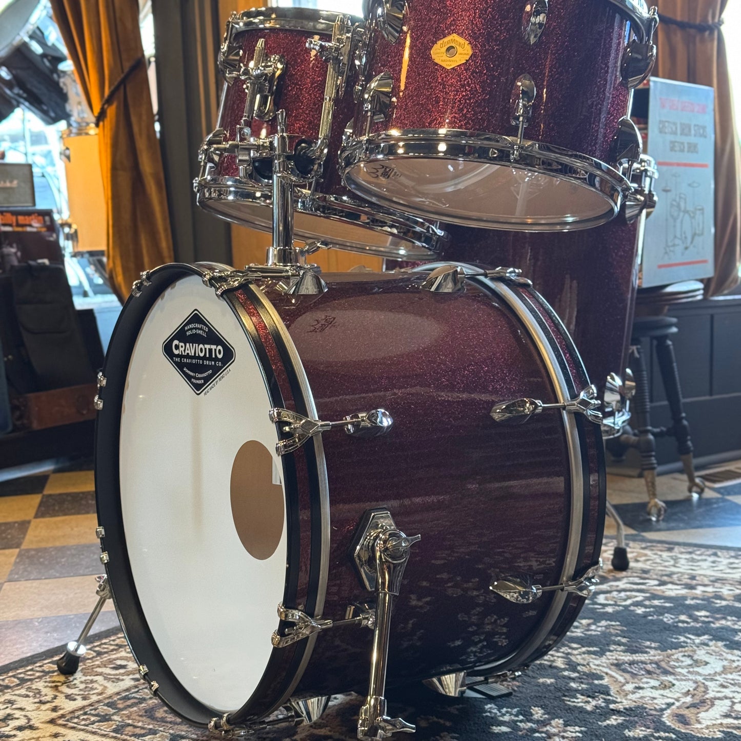 USED Craviotto Diamond Series 4pc in Burgundy Sparkle - 14x20, 8x12, 9x13, 16x16