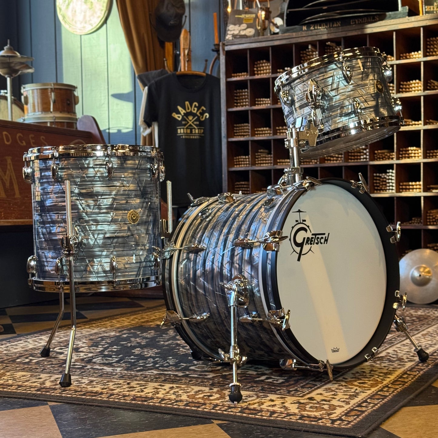 NEW Gretsch USA Custom Drum Set in Sky Blue Pearl - 14x18, 8x12, 14x14