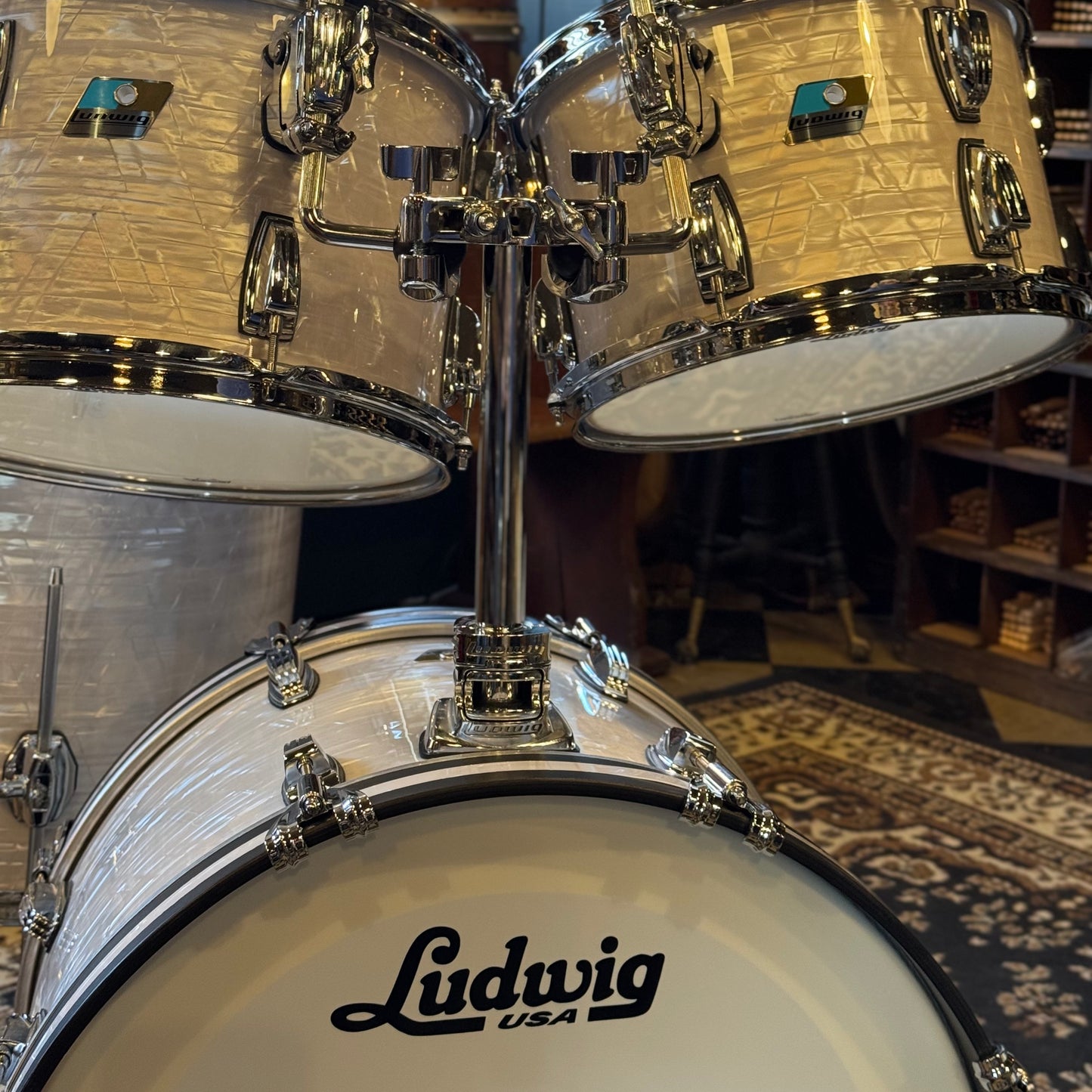 USED Ludwig Classic Maple Drum Set in Vintage White Marine - 14x20, 8x12, 9x13, 16x16