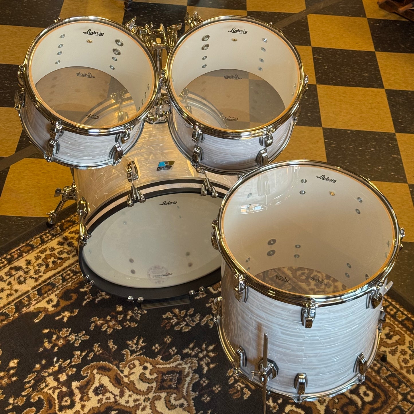USED Ludwig Classic Maple Drum Set in Vintage White Marine - 14x20, 8x12, 9x13, 16x16