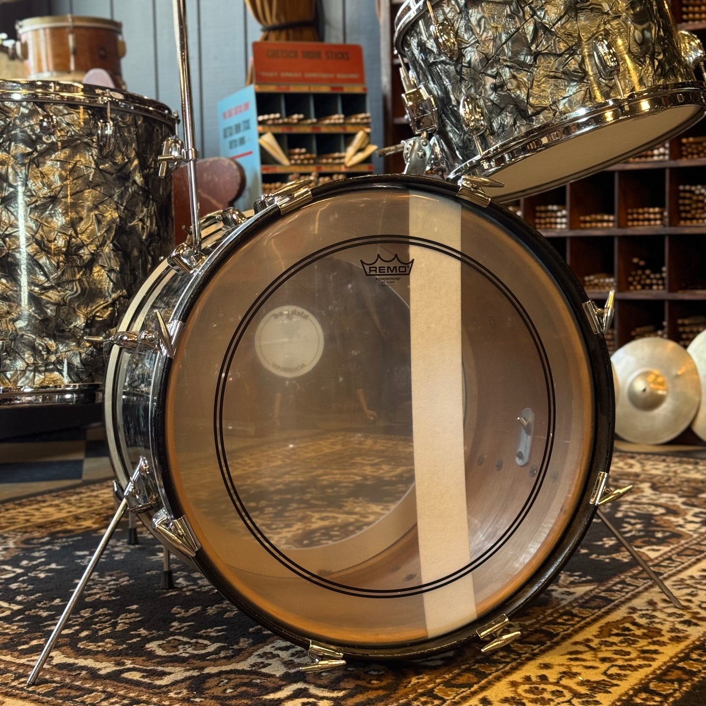 VINTAGE 1960's-70's Slingerland Mixed Era Drum Set in Black Diamond Pearl - 14x20, 9x13, 16x16