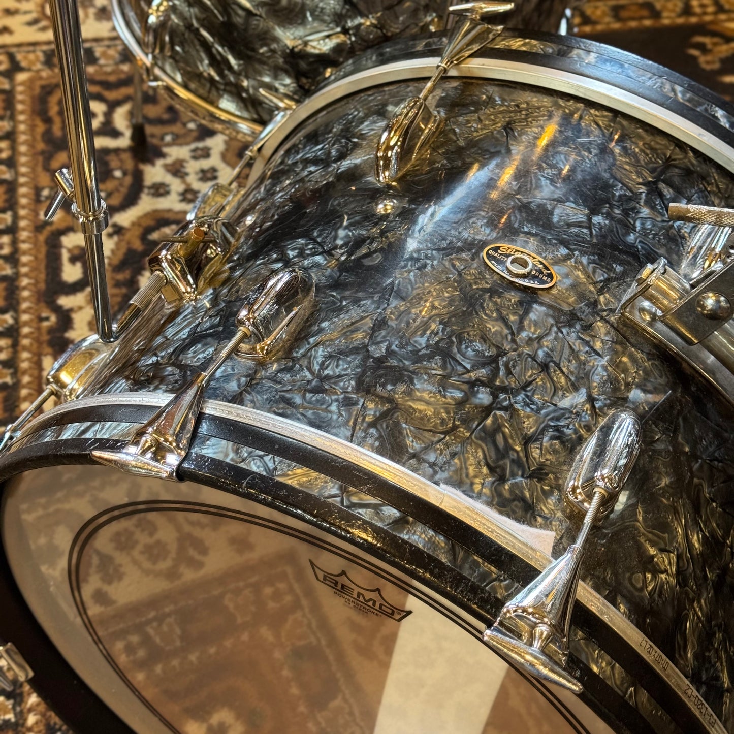 VINTAGE 1960's-70's Slingerland Mixed Era Drum Set in Black Diamond Pearl - 14x20, 9x13, 16x16