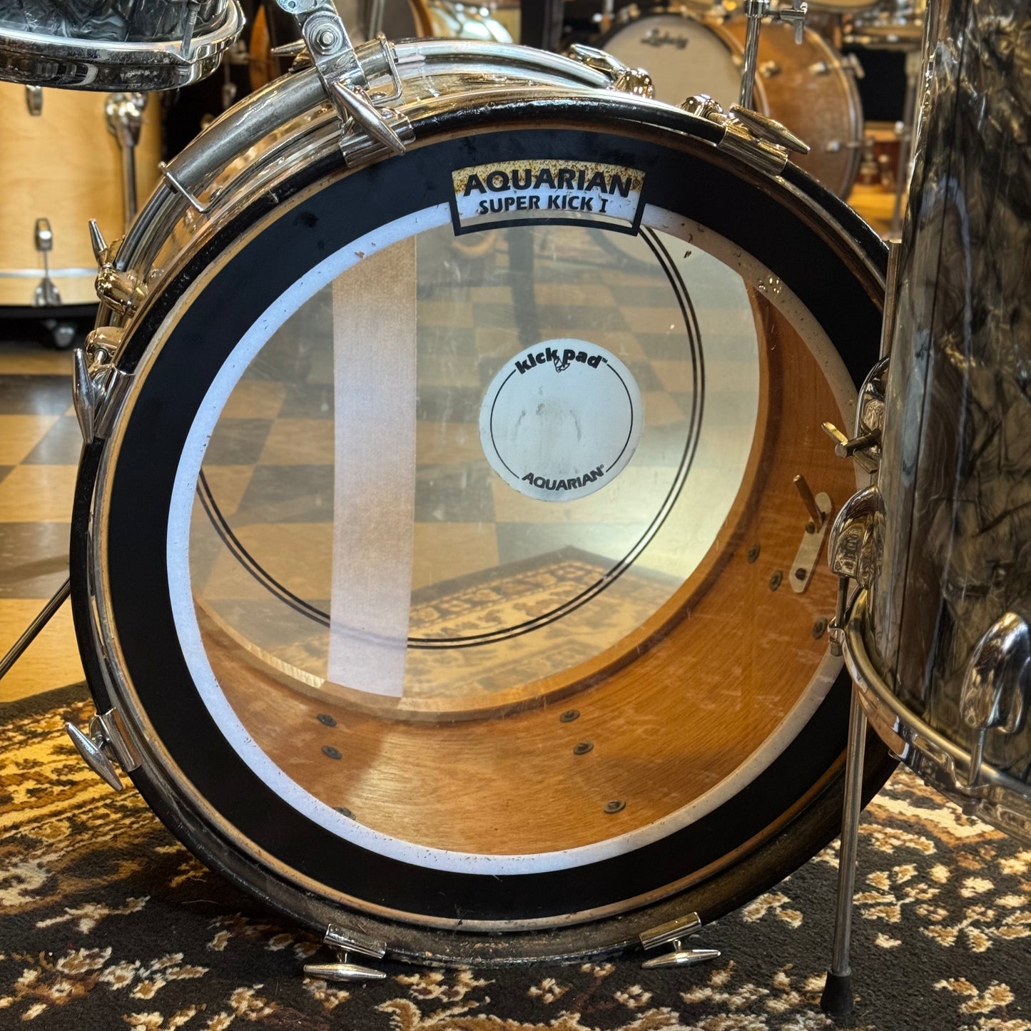 VINTAGE 1960's-70's Slingerland Mixed Era Drum Set in Black Diamond Pearl - 14x20, 9x13, 16x16