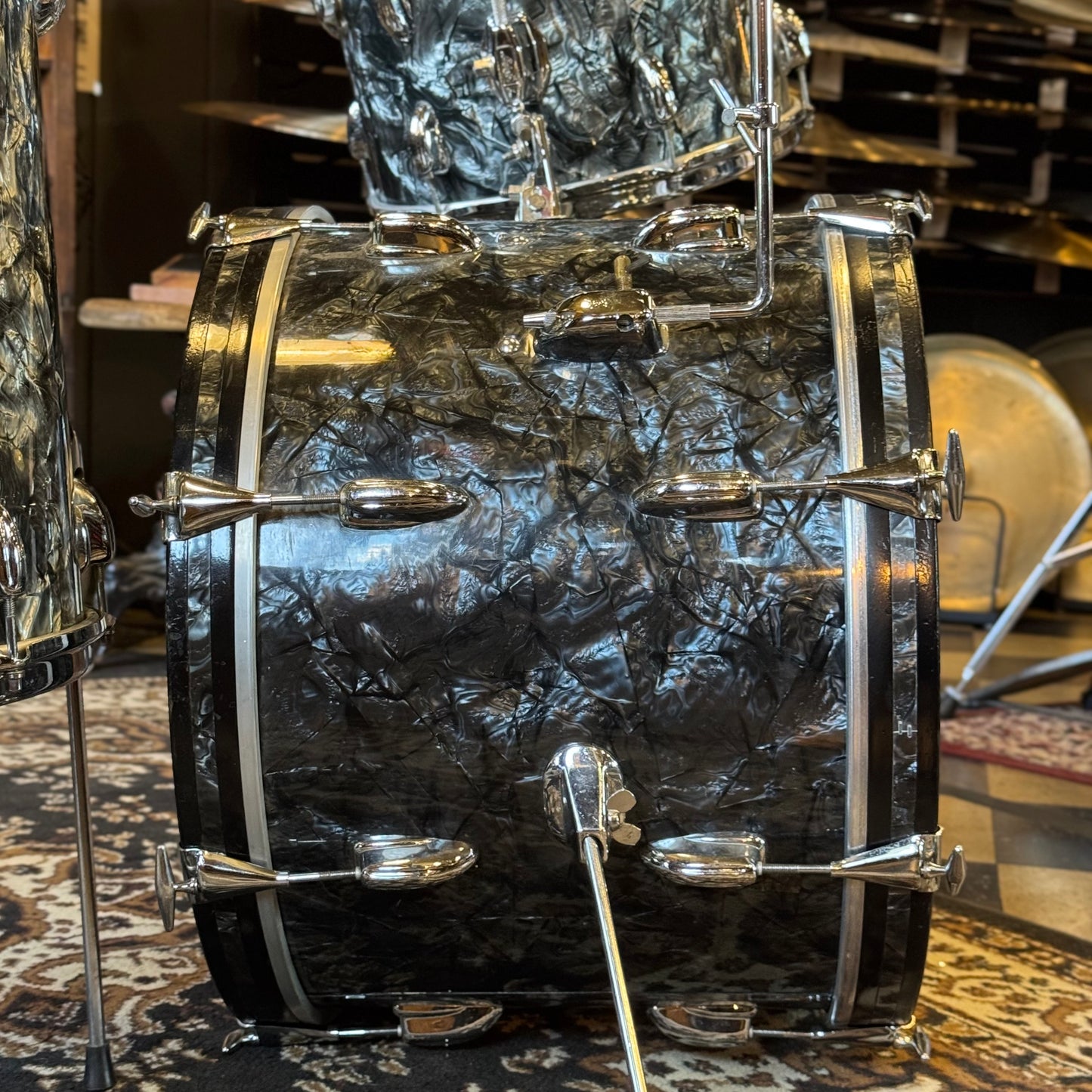 VINTAGE 1960's-70's Slingerland Mixed Era Drum Set in Black Diamond Pearl - 14x20, 9x13, 16x16
