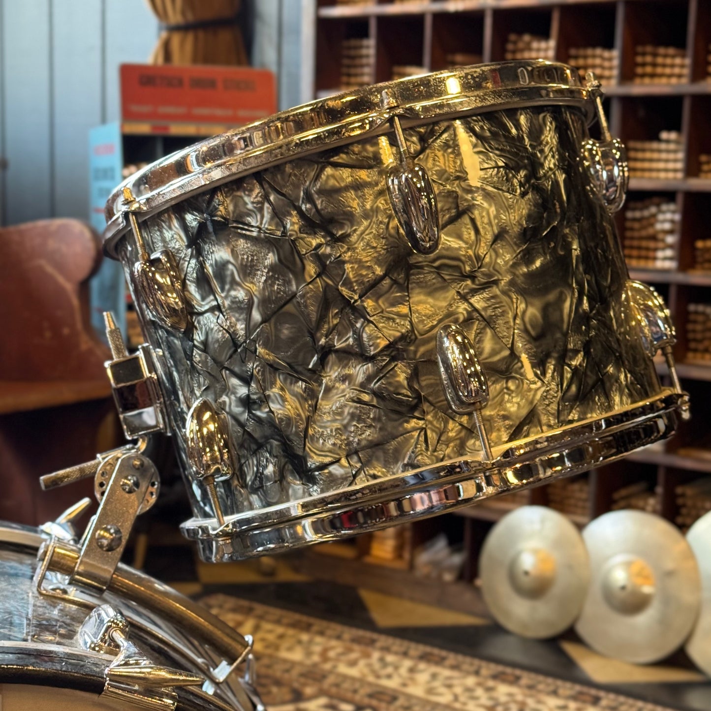 VINTAGE 1960's-70's Slingerland Mixed Era Drum Set in Black Diamond Pearl - 14x20, 9x13, 16x16