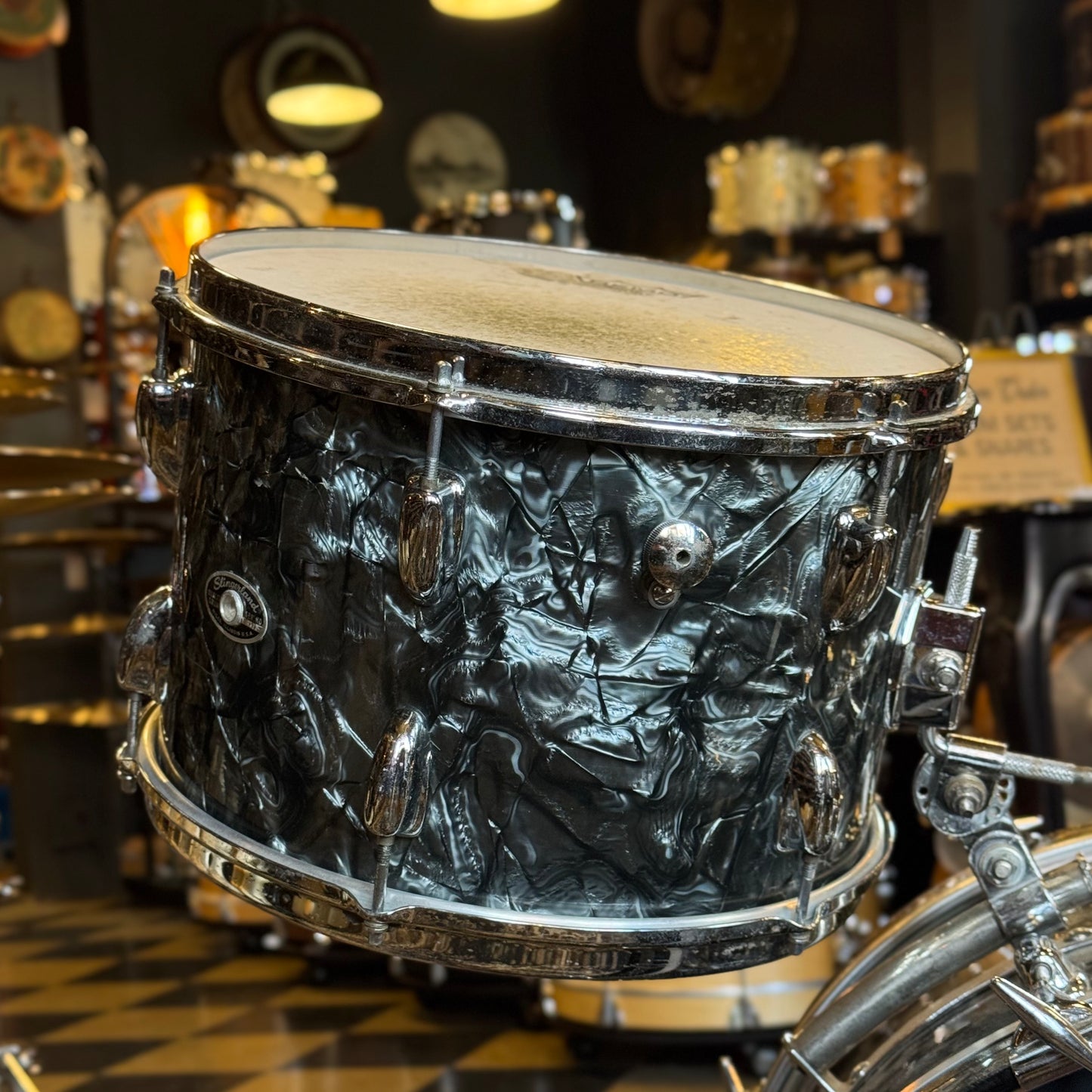VINTAGE 1960's-70's Slingerland Mixed Era Drum Set in Black Diamond Pearl - 14x20, 9x13, 16x16