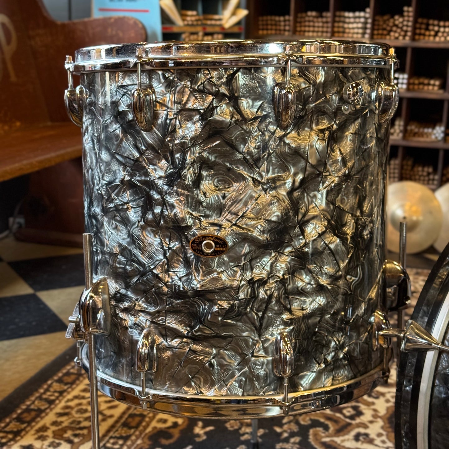 VINTAGE 1960's-70's Slingerland Mixed Era Drum Set in Black Diamond Pearl - 14x20, 9x13, 16x16