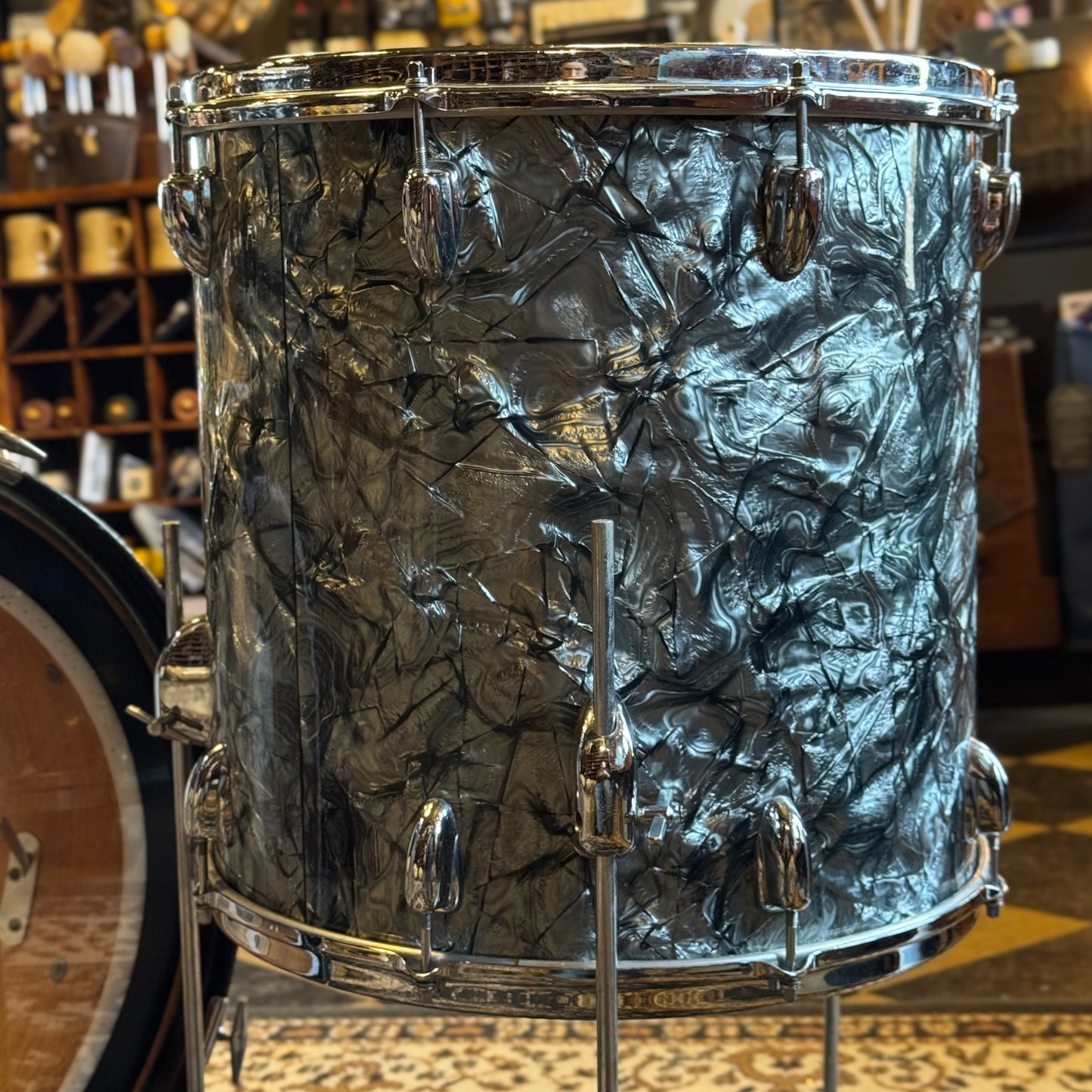 VINTAGE 1960's-70's Slingerland Mixed Era Drum Set in Black Diamond Pearl - 14x20, 9x13, 16x16