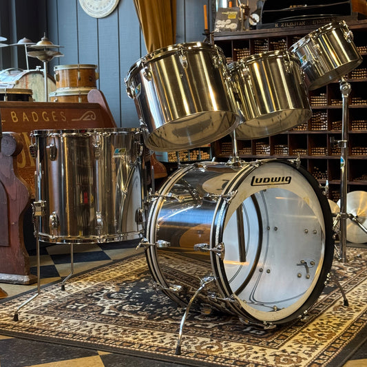 VINTAGE Ludwig 1970's Stainless Steel Concert Tom Set - 14x22, 5.5x8, 6.5x10, 9x13, 10x14, 16x18