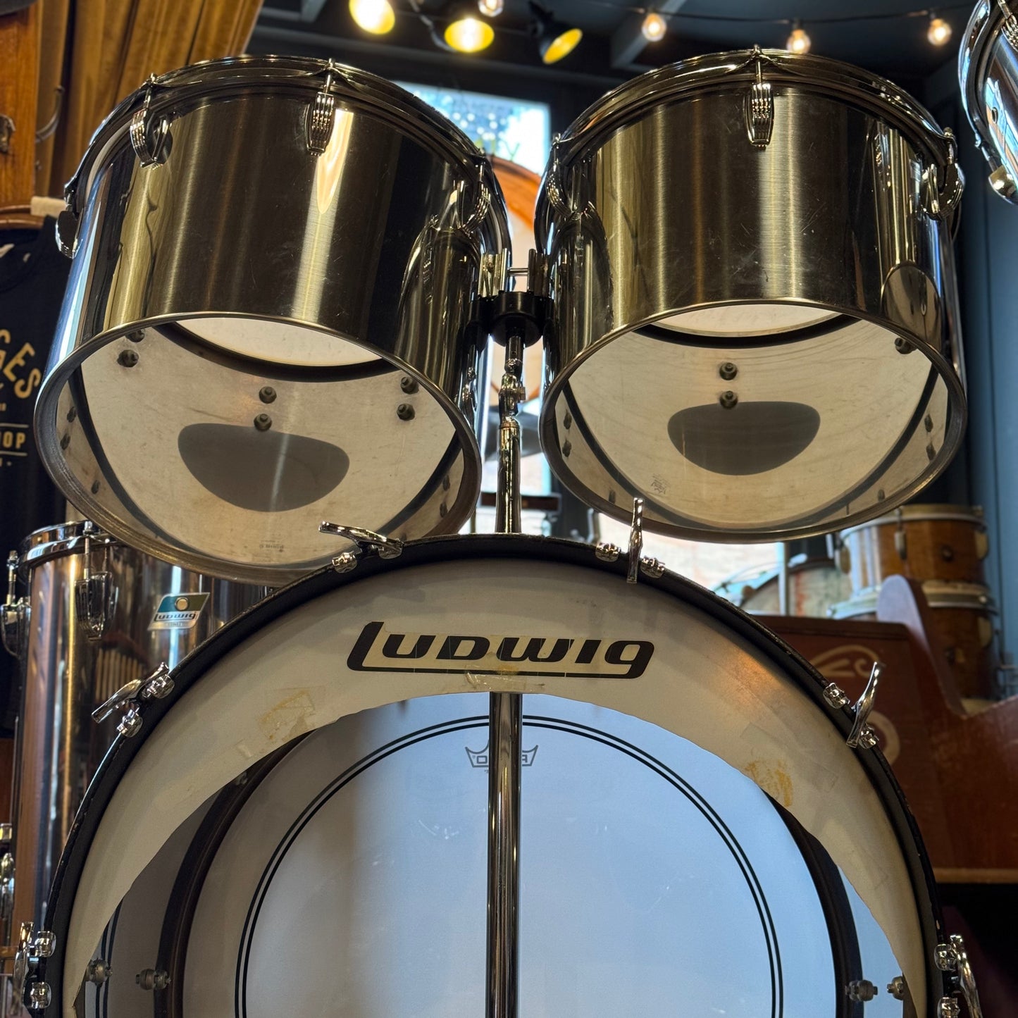 VINTAGE Ludwig 1970's Stainless Steel Concert Tom Set - 14x22, 5.5x8, 6.5x10, 9x13, 10x14, 16x18