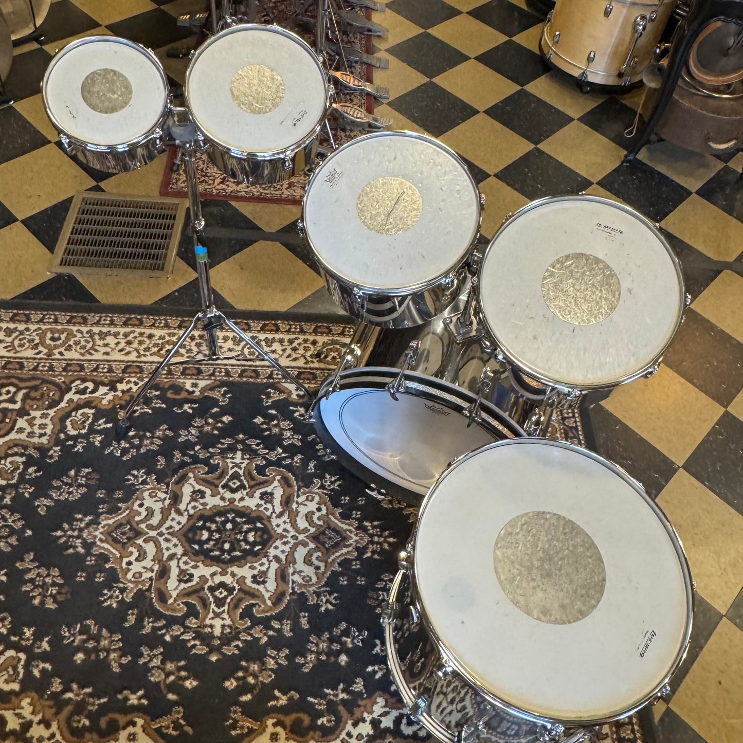 VINTAGE Ludwig 1970's Stainless Steel Concert Tom Set - 14x22, 5.5x8, 6.5x10, 9x13, 10x14, 16x18